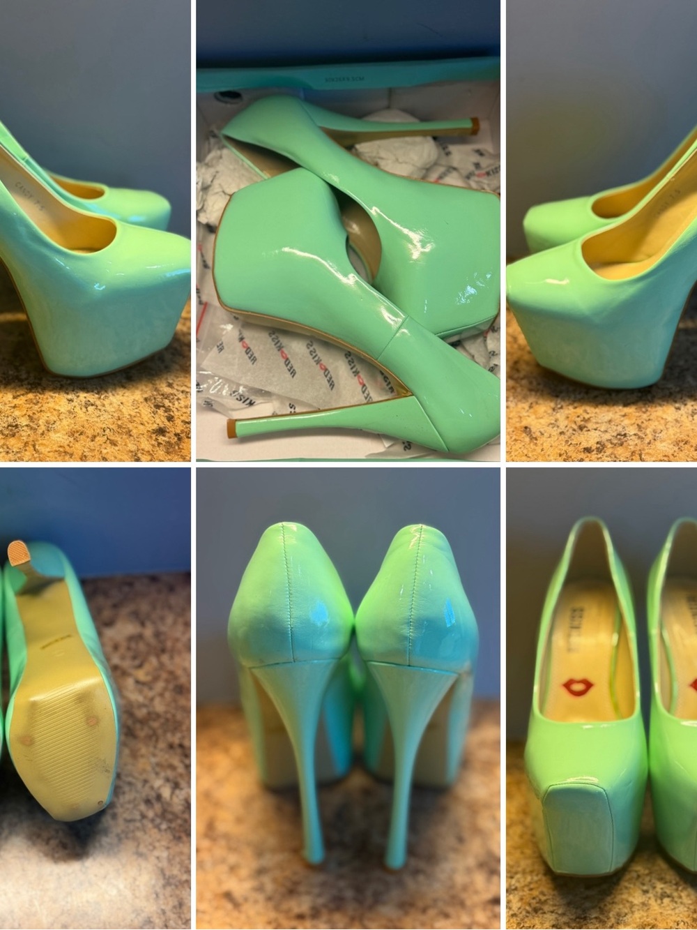 Mint Green Patent Platform Pumps - Women Shoes